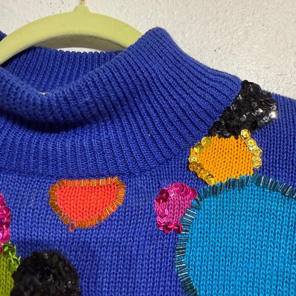 IB Diffusion Sport Blue Sequin Knit Vintage Sweater Sz M - Picture 4 of 13